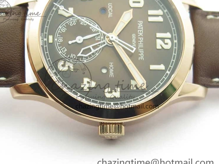 MIROTIME 0427 ZipUp Calatrava 5524R Pilot Travel Time RG GRF Brown Dial on Brown Leather Strap A324 V 7110